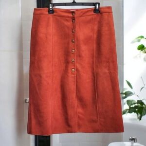 Terracotta Button Down Straight Gored Faux Leather Skirt Size Large